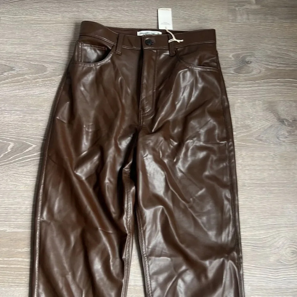 NEW Abercrombie & Fitch Vegan Leather 90s Straight Pant - Picture 6 of 13